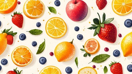 Naklejka premium Colorful seamless pattern of vibrant fruits, creative and fresh design for textiles