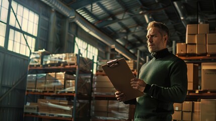 The warehouse worker inspecting inventory
