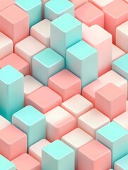 Obraz premium Vibrant Geometric Cube Pattern in Opposite Pastel Tones of Red and Cyan for Minimal Architectural Design Background