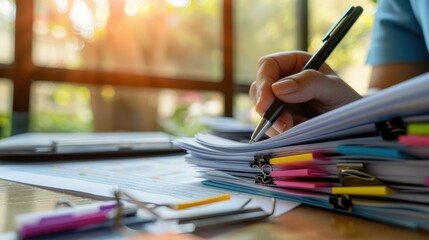 The hand holding pen