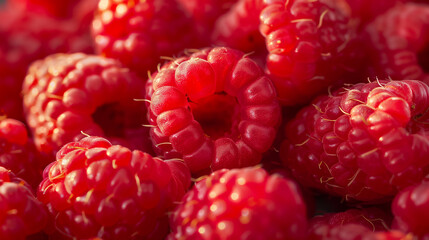 Close-up of fresh raspberries with vibrant red color and texture.