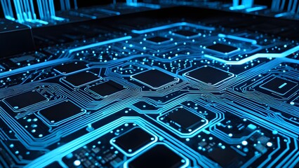 A computer chip with blue and white colors