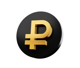 Shiny golden Russian Ruble currency symbol. 3d illustration isolated on white background
