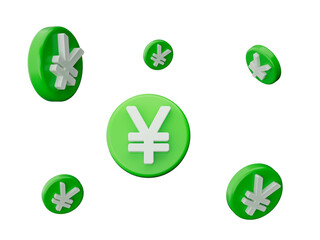 Yen 3d icons flying on white background 3d illustration
