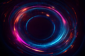 Obraz premium Creative digital tech circle on dark background. Big data and technology concept. 3D Rendering.