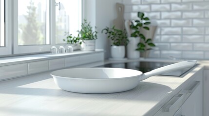 Fototapeta premium Frying pan for cooking on the kitchen counter of a modern kitchen