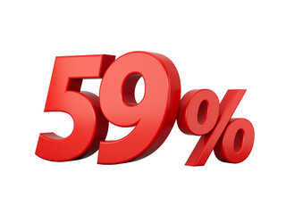 3d Red 59% Fifty Nine Percent Sign on White Background 3d illustration
