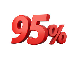 3d Red 95% ninety five Percent Sign on White Background 3d illustration
