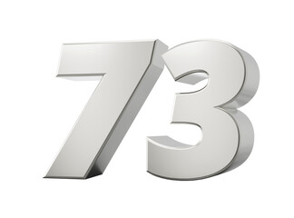 Silver 3d numbers 73 Seventy Three . Isolated white background 3d illustration
