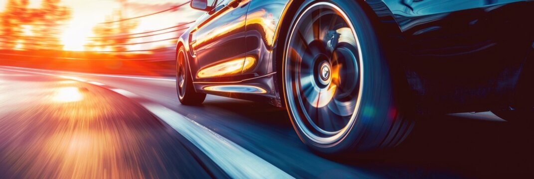 Close-up of a car speeding along the road