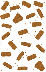 Chocolate biscuits and crumbs on a white background