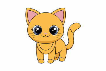 Cute Cat on White Background - Vector Illustration, Animal Icon, Clipart
