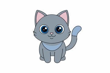 Cute Cat on White Background - Vector Illustration, Animal Icon, Clipart