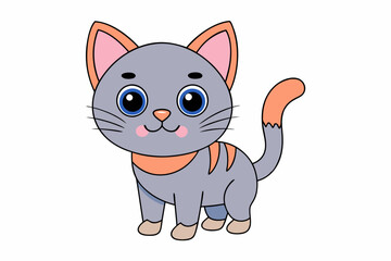 Cute Cat on White Background - Vector Illustration, Animal Icon, Clipart
