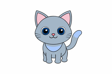 Cute Cat on White Background - Vector Illustration, Animal Icon, Clipart
