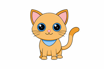 Cute Cat on White Background - Vector Illustration, Animal Icon, Clipart