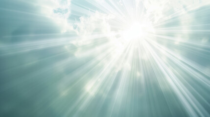 Obraz premium Bright sunbeams breaking through clouds in a serene sky.
