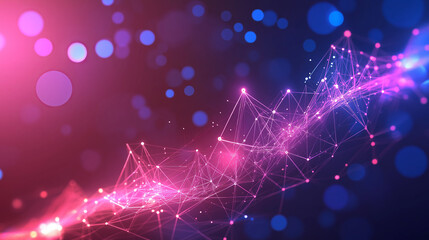 Obraz premium Abstract pink and blue glowing network with bokeh background.