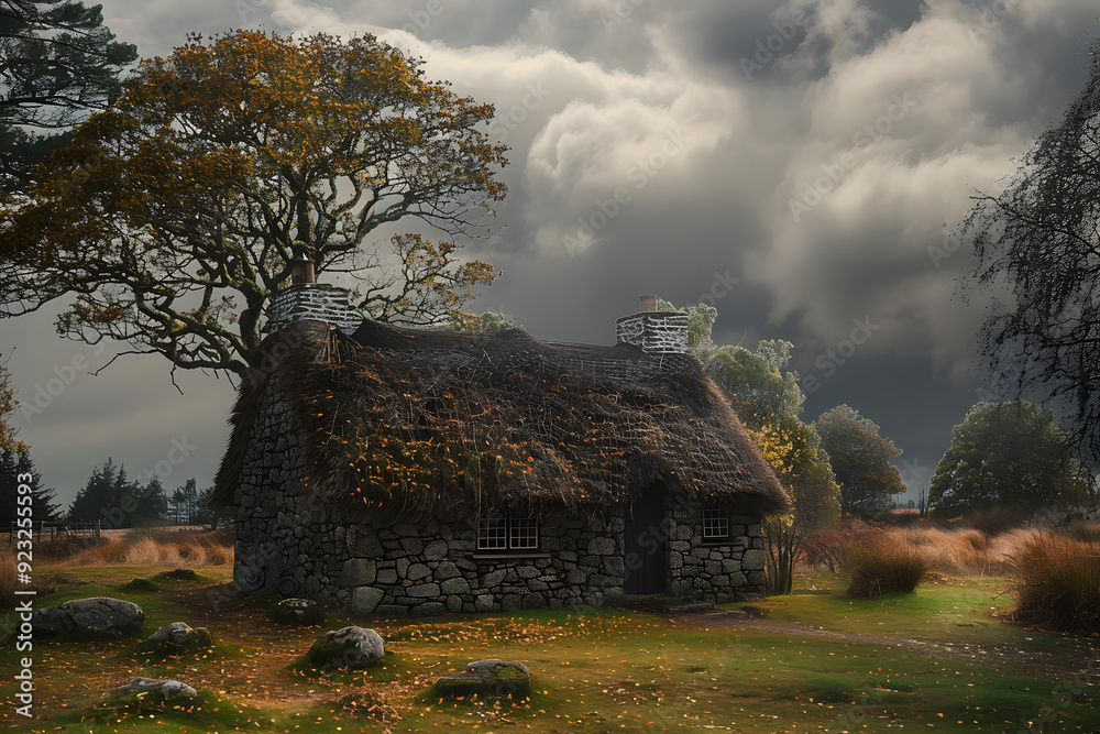 Sticker leanach cottage on culloden battlefield in scotland