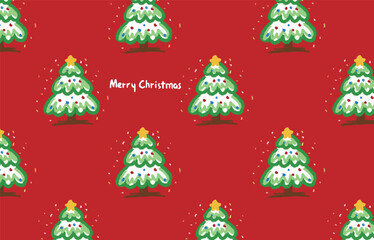 Christmas tree seamless pattern on red background