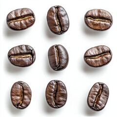 Close-up of Coffee Beans Isolated on White Background, Perfect for Coffee Shop or Cafe Promotions Generative AI