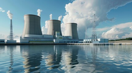 Obraz premium Nuclear power plant in a big city 