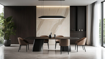 Sleek Dining Space with Hanging Pendant Light