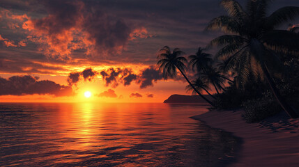 sunset on the beach over the sea