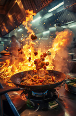 High heat cooking with fire, generative ai