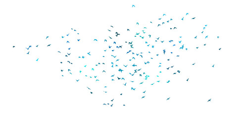 blue birds. A flock of flying blue birds. hand drawing. Not AI. Vector illustration.