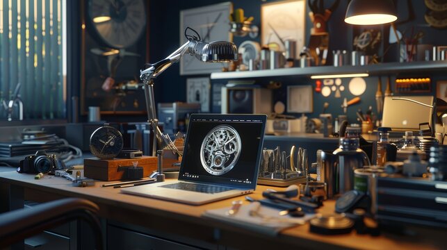 Masterful Precision Inside a Luxury Watchmaker's Workshop with Magnified Mechanics Tools and Timepiece Components