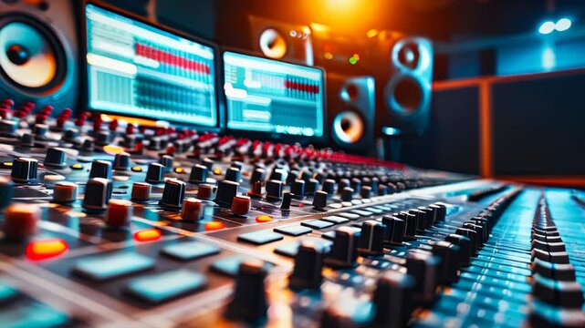 Audio mixing console in a recording studio