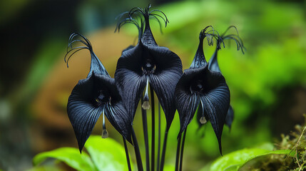 close up of a black bat flowers
