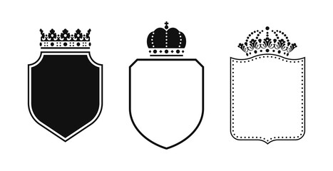 Set of crowns with shields Heraldic design decoration elements. PNG.