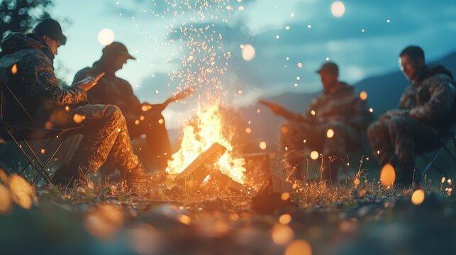 Veterans gathered around a bonfire sharing stories