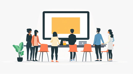 team presentation on big screen in office meeting