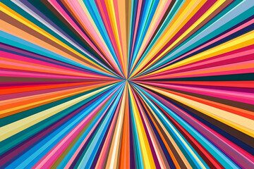 A vibrant and dynamic radial pattern of colorful stripes converging at the center creating a visual explosion of bright and bold hues