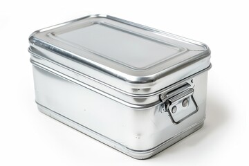 Metal Box. Silver Metal Tin Box Container Isolated on White Background