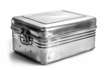 Metal Box. Silver Tin Container Isolated on Clean White Background