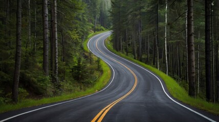 Fototapeta premium Asphalt road winding through forest 