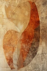 an image of an abstract organic shape bisected by delicate lines, set on a textured background in a warm, earthy palette. 