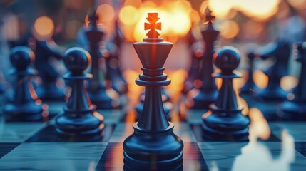 A close-up view of wooden chess pieces set against a soft, glowing background, symbolizing strategy and competition.