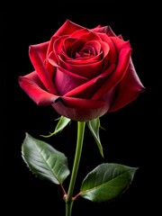 a lush bardic red large rose on a black background