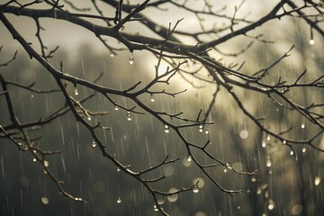 Obraz premium tree branches with water droplets on them after the rain