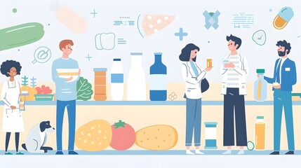 Diverse Group of People Holding Healthy Food and Drinks.