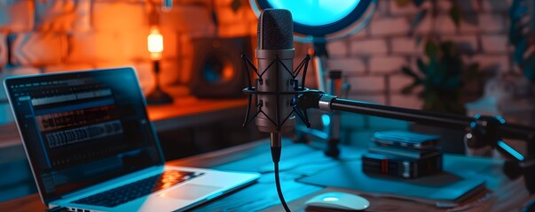 Close-up of a Professional Microphone in a Home Recording Studio