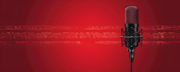 Black Microphone with Red Sound Wave Background