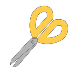 Simple yellow scissors icon. Vector.