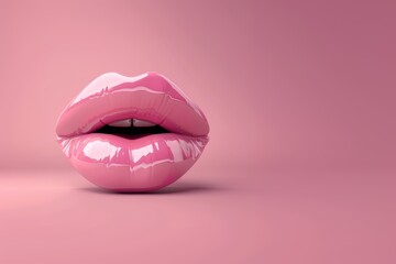 A 3D digital art image featuring glossy pink lips set against a pink background, highlighting a vibrant and stylish representation.
