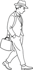 Office going gentleman carrying small luggage continuous single line drawing